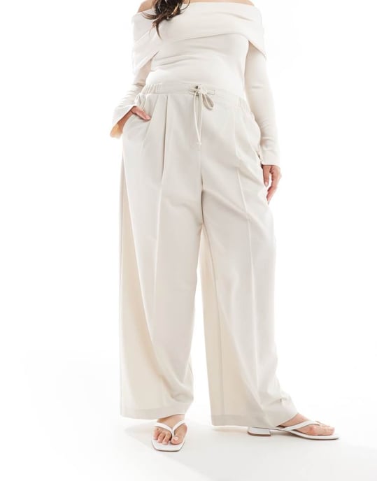 ASOS DESIGN Curve skräddarsydda byxor med resår i stenkulör - Image 4
