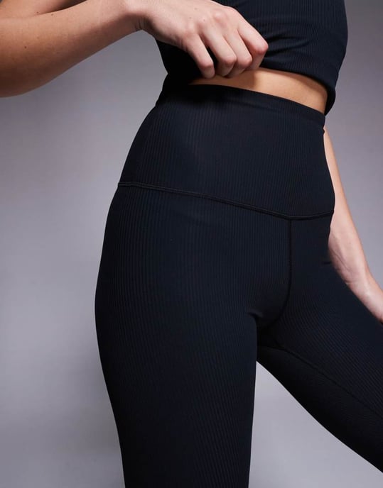 4505 mjuk touch rib hög midje gym legging i svart - Image 3