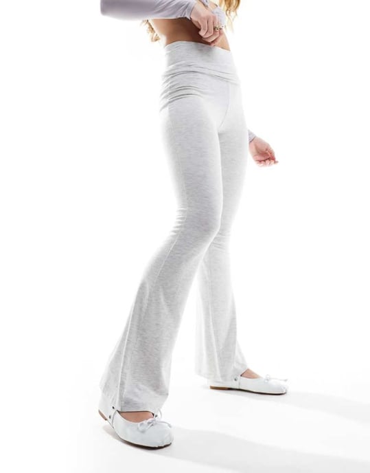 Miss Selfridge låg midja djup vikbar midja utsvängda leggings i grå melange - Image 1