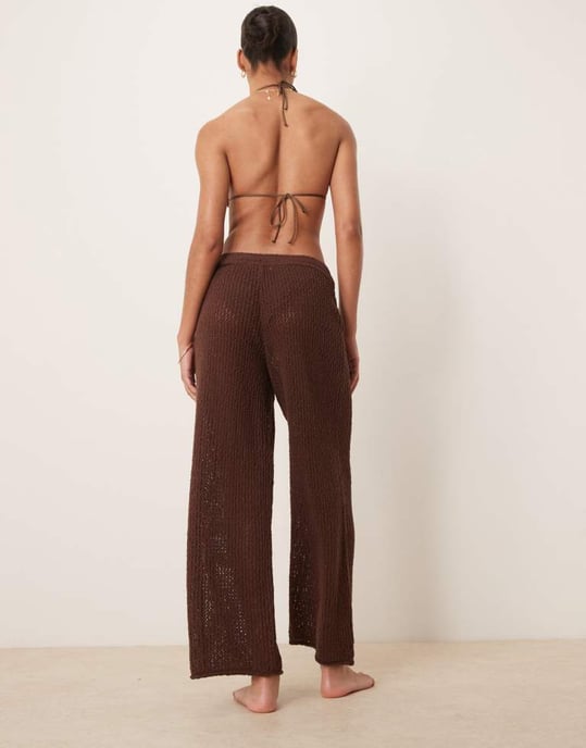 Abercrombie & Fitch swim sheer knitted trouser in brown - Image 3