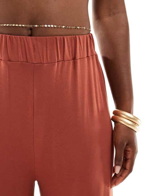 ASOS DESIGN jersey palazzo strandbyxa i brun - Image 3