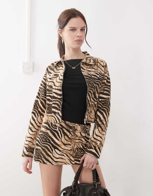 Motel hoshi wild animal jacket co-ord in cream and brown - Image 1