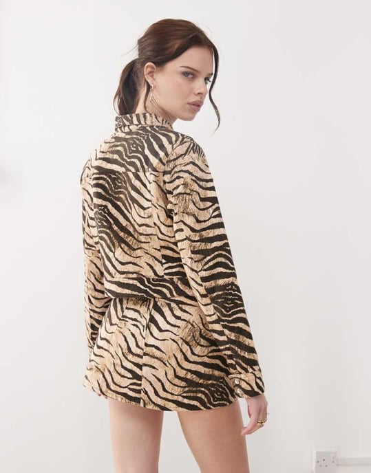 Motel hoshi wild animal jacket co-ord in cream and brown - Image 4