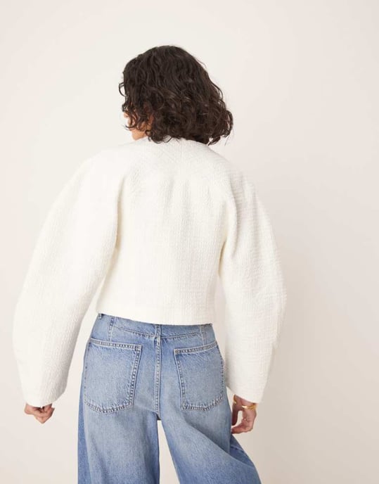 ASOS DESIGN boucle cocoon jacket with starfish buttons in buttermilk - Image 2