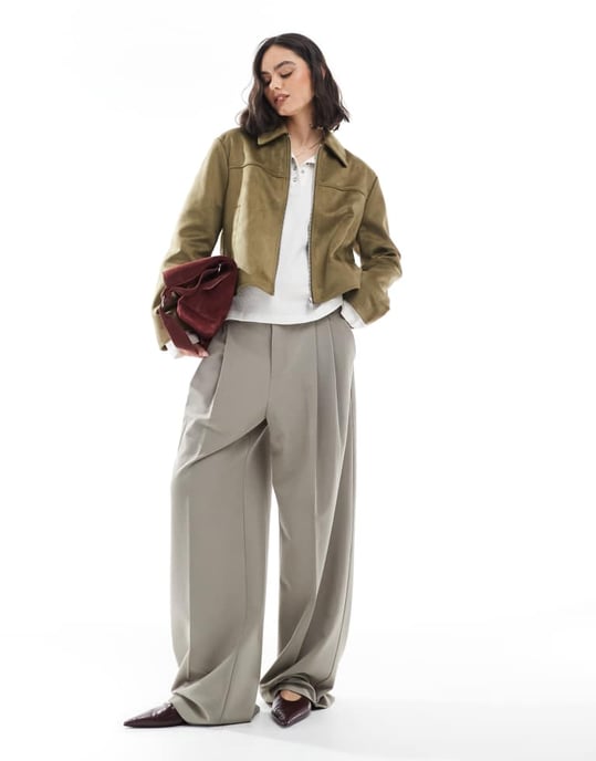 ASOS DESIGN faux suede top collar jacket in olive - Image 3