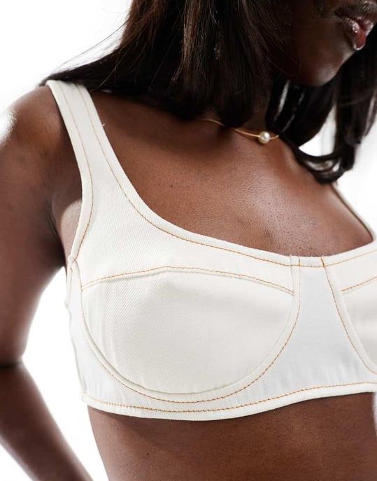 Missyempire denim bralette-top-set i vitt - Image 2
