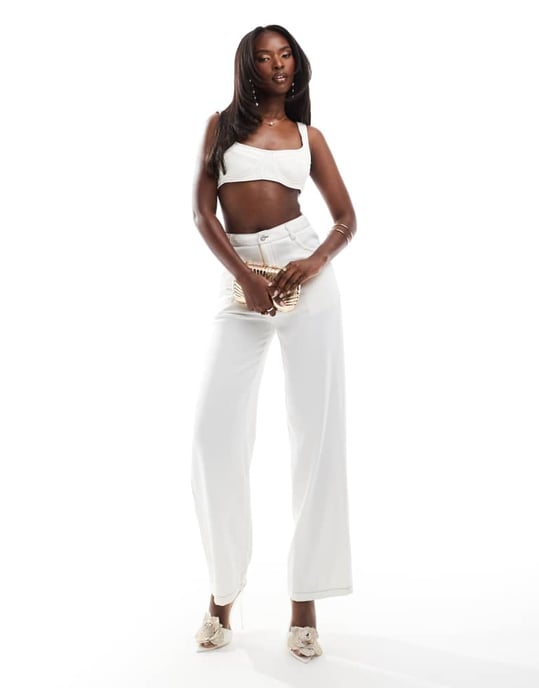 Missyempire denim bralette-top-set i vitt - Image 3
