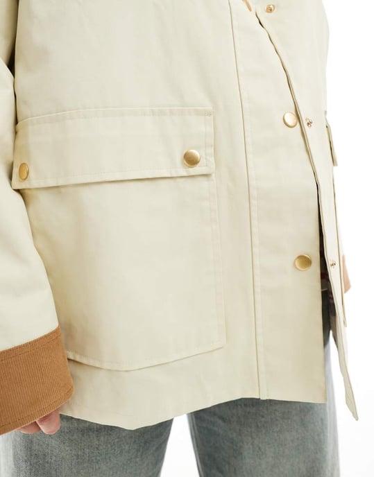 ASOS DESIGN Curve cord top collar waxed jacket in stone - Image 4
