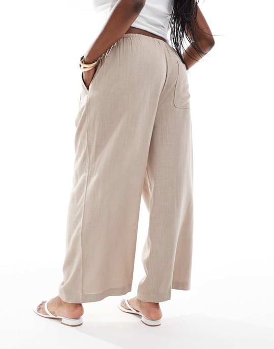ASOS DESIGN Curve byxor med resår i linne i sand - Image 3