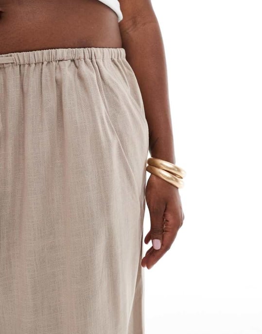 ASOS DESIGN Curve byxor med resår i linne i sand - Image 4