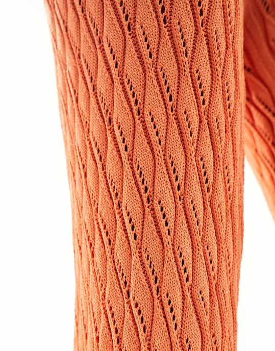 SNDYS virkade utsvängda byxor-set i orange - Image 4