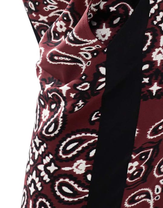 ASOS DESIGN Curve pull on trousers with contrast panel in dark cherry bandada print - Image 3