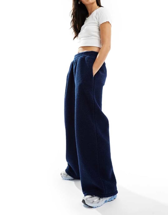 ASOS DESIGN borg trouser co-ord in navy - NAVY - Image 4