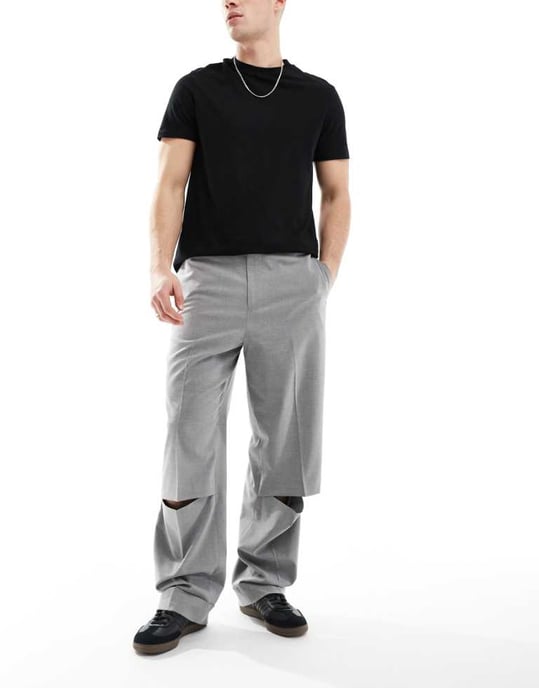 ASOS DESIGN smart vida byxor med knäslitsar i ljusgrått - Image 1