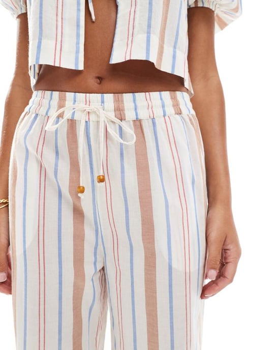 ASOS DESIGN Carrie bomulls-set med vida benstrandbyxor i multi-rand - Image 2