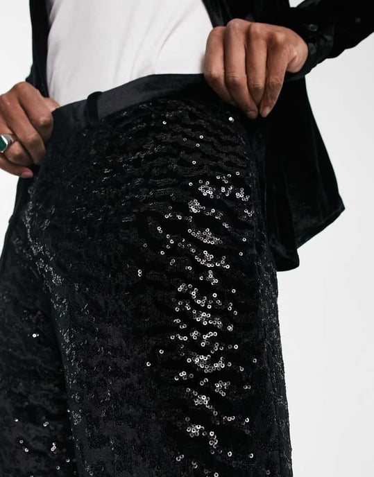 ASOS DESIGN elegant flarebyxa i svart paljett - Image 4
