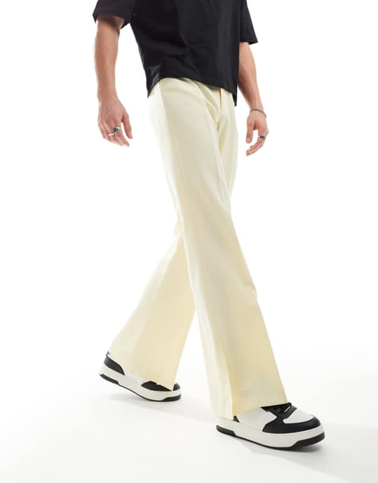 ASOS DESIGN smart vintage flarebyxor med sidospalt i gult - Image 1