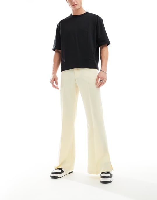 ASOS DESIGN smart vintage flarebyxor med sidospalt i gult - Image 3