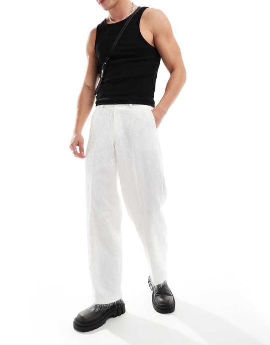 ASOS DESIGN smart vida byxor i vit frans - Image 2