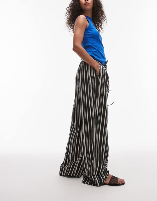 Topshop linen balloon trouser in mono painted stripe - Image 2