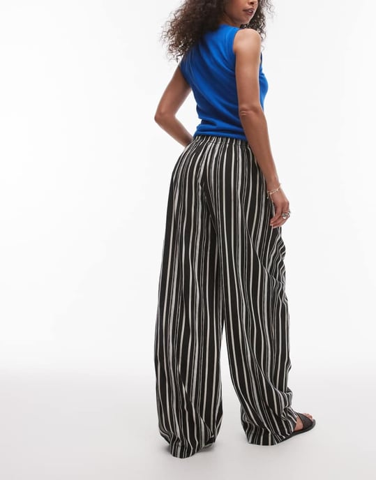 Topshop linen balloon trouser in mono painted stripe - Image 4