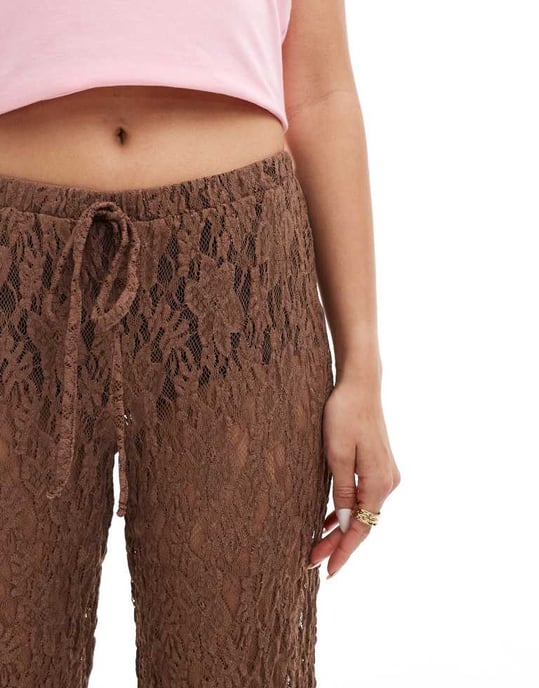 ASOS DESIGN blommig vida byxor i brunt - Image 4