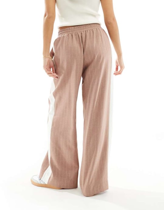 ASOS DESIGN Petite pull on trousers with contrast panel in mink stripe - Image 4