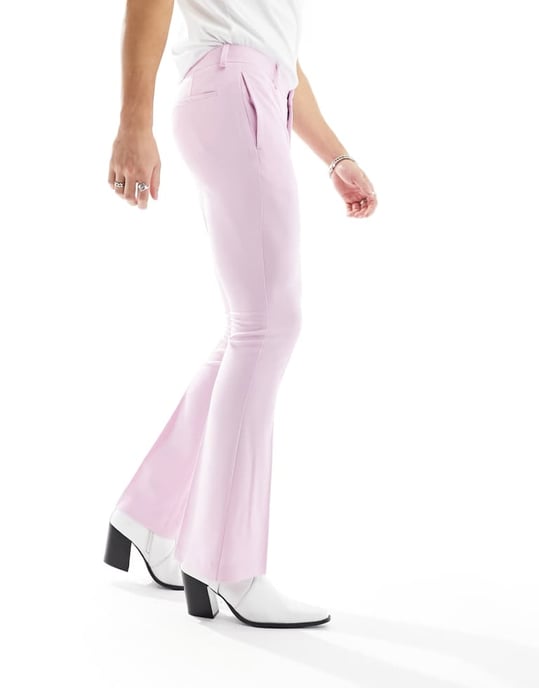 ASOS DESIGN smala utsvängda dressade byxor i dammstark rosa - Image 2