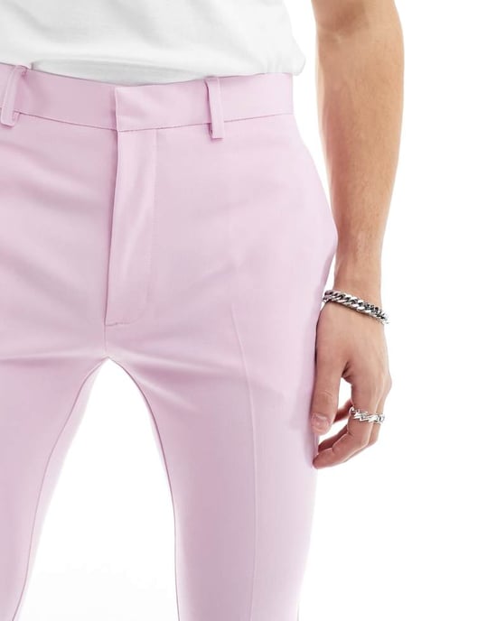 ASOS DESIGN smala utsvängda dressade byxor i dammstark rosa - Image 3