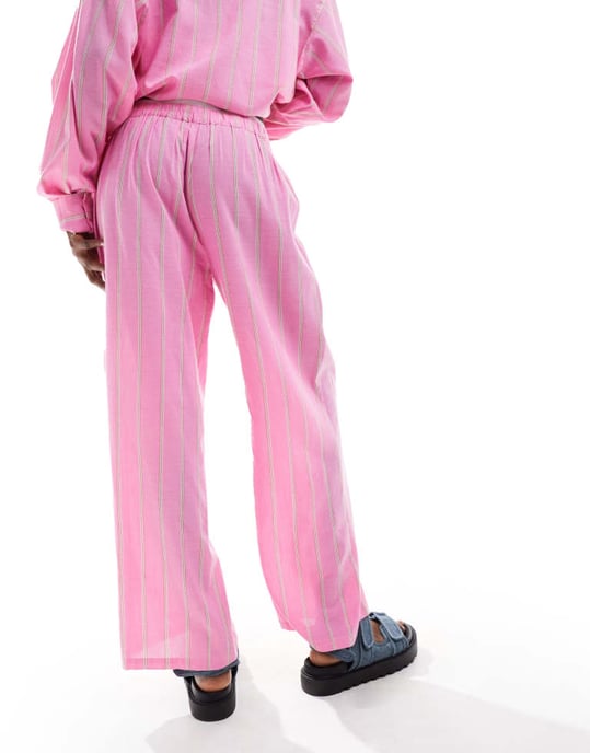 COLLUSION beach woven straight leg boxer trouser in pink stripe - PINK - Image 2