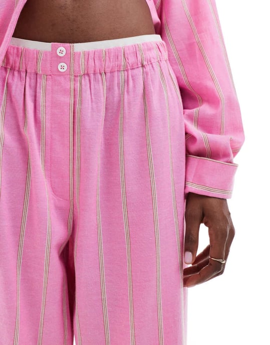 COLLUSION beach woven straight leg boxer trouser in pink stripe - PINK - Image 3