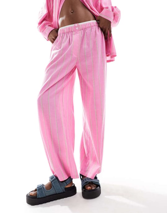COLLUSION beach woven straight leg boxer trouser in pink stripe - PINK - Image 4