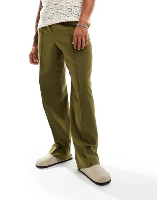 ASOS DESIGN dragspel smarta vida byxor i grön - Image 3