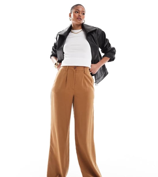 ASOS DESIGN Hög avslappnad rakbenad byxa i kamelfärg - Image 1