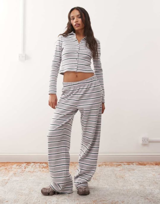 Reclaimed Vintage brushed stripe pull on trouser co-ord in grey stripe - Image 1