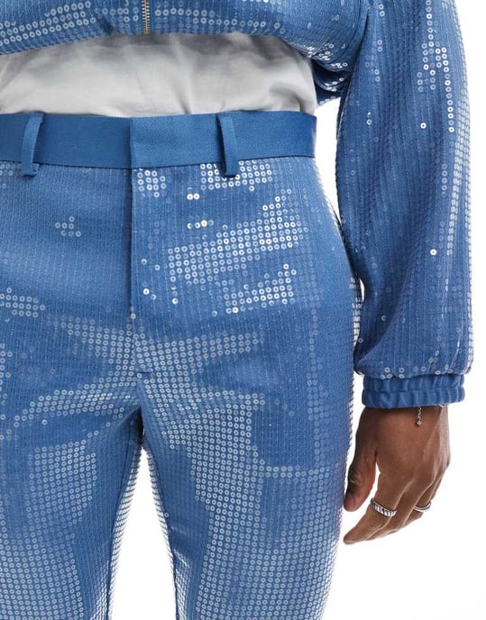 ASOS DESIGN smart co-ord paljett-vidbenajans i blått - Image 2