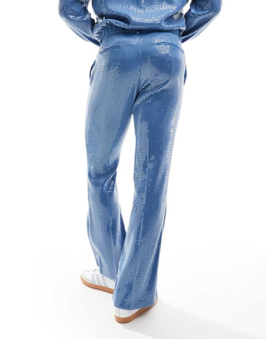 ASOS DESIGN smart co-ord paljett-vidbenajans i blått - Image 3