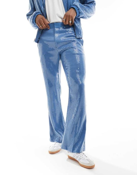 ASOS DESIGN smart co-ord paljett-vidbenajans i blått - Image 4