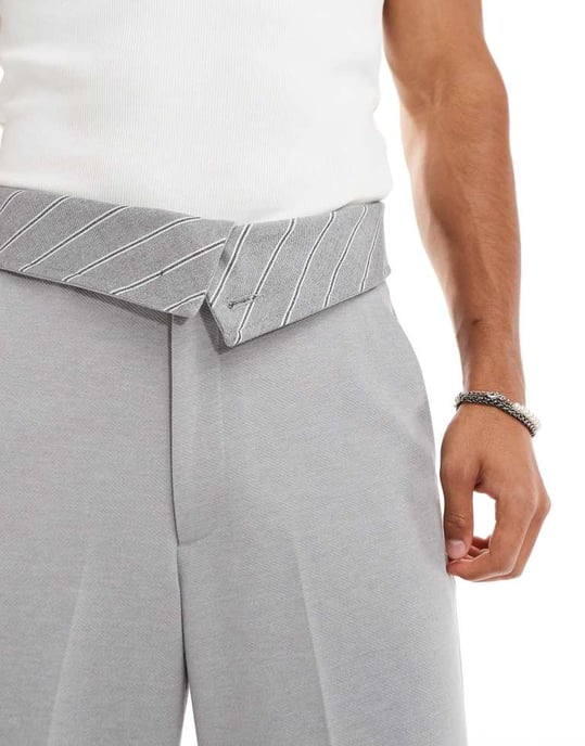 ASOS DESIGN smart vida byxor med kontrasterande midjeband i ljusgrå - Image 2