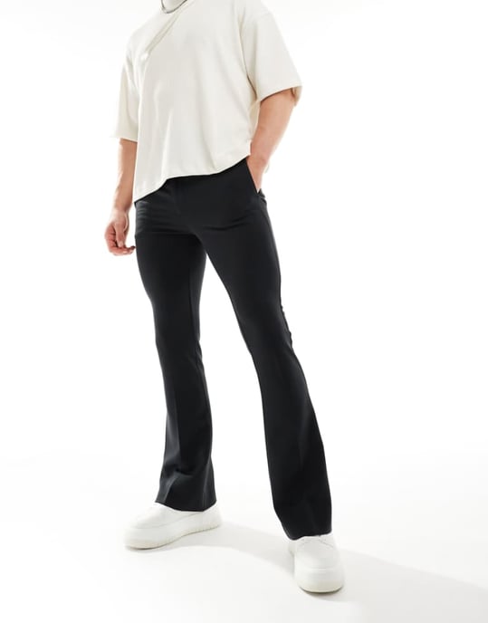 ASOS DESIGN smala utställda eleganta byxor i svart - Image 1