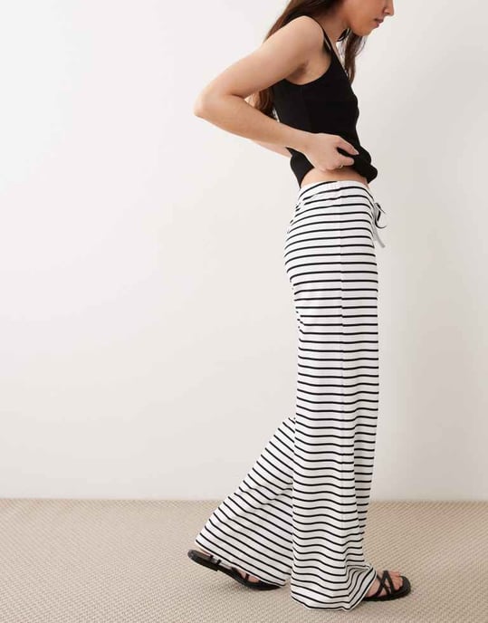 ASOS DESIGN wide leg trouser in black stripe - Image 2