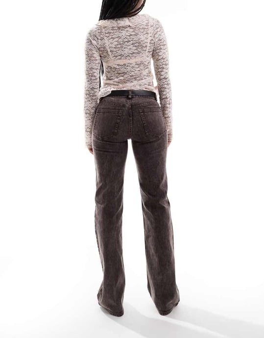 Weekday Maisie low waist slightly flared trousers in brown streaky wash - Image 2