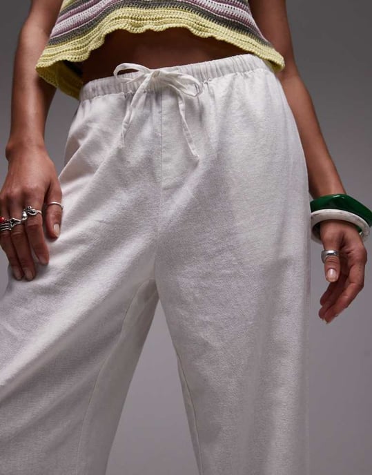Topshop mid rise linen awkward length trouser in white - Image 2