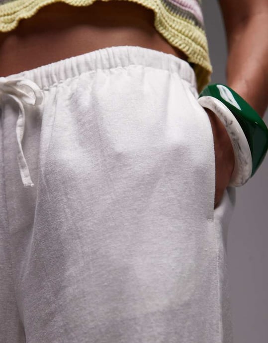 Topshop mid rise linen awkward length trouser in white - Image 4