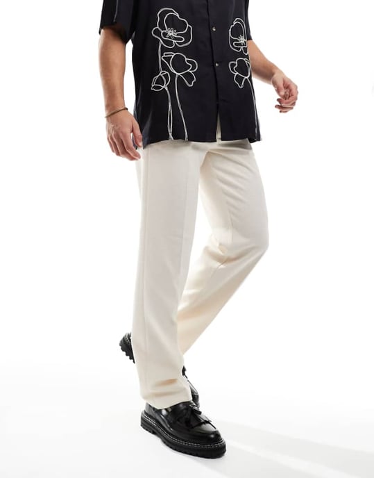 ASOS DESIGN smart straight leg texturerade byxor i sten - Image 1