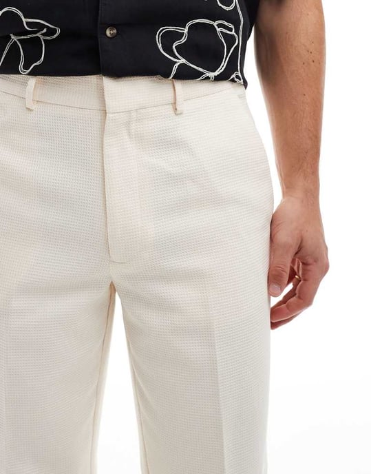 ASOS DESIGN smart straight leg texturerade byxor i sten - Image 3