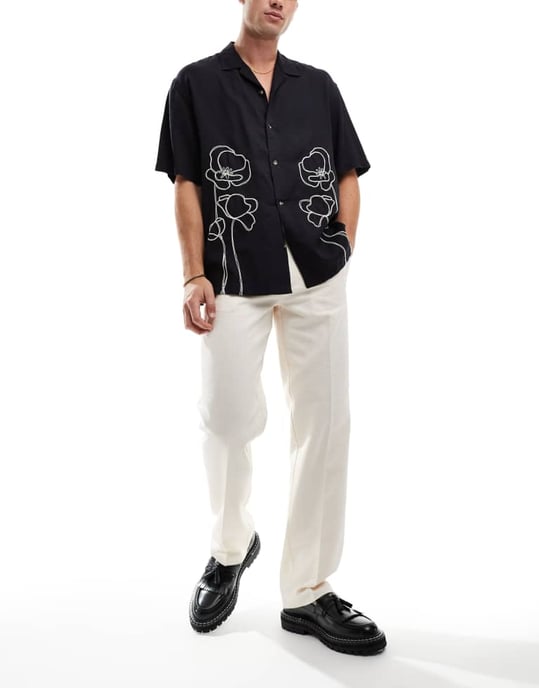 ASOS DESIGN smart straight leg texturerade byxor i sten - Image 4