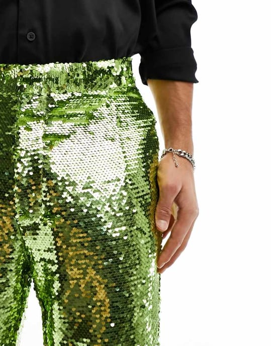 ASOS DESIGN smart flare-byxor i limegröna paljetter - Image 2