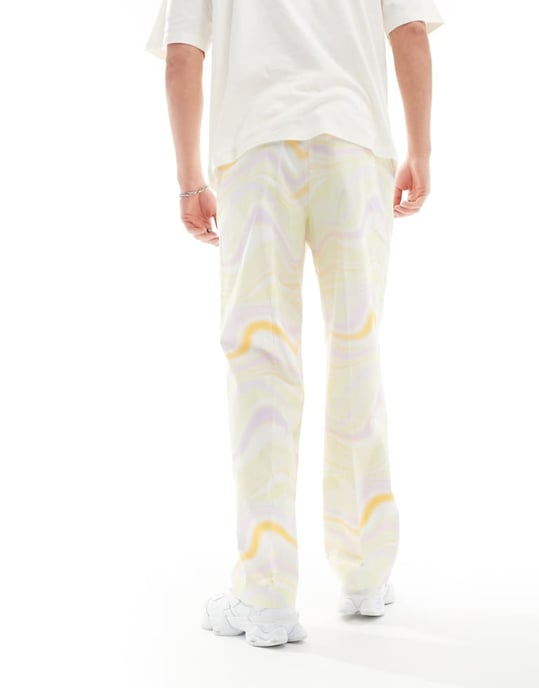 ASOS DESIGN smarta vida byxor i flerfärgad vågmönster - Image 3