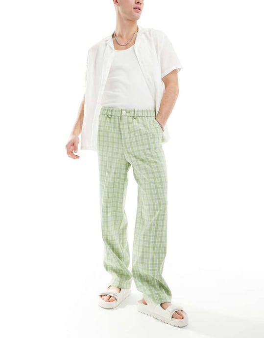 ASOS DESIGN smart vida ben byxor med resår i grön rutigt mönster - Image 2